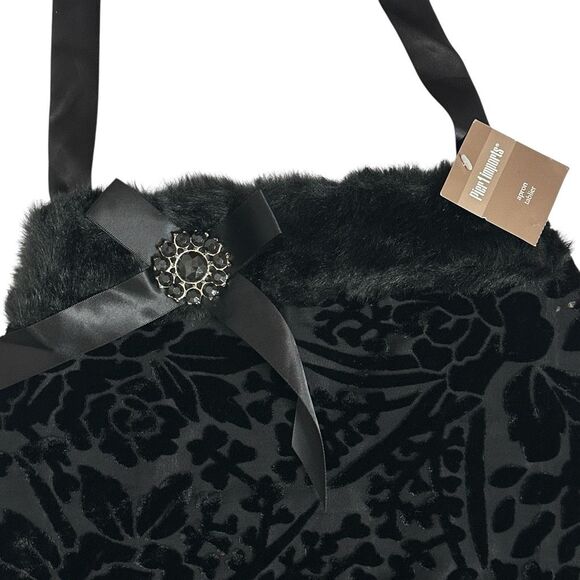 Pier 1 Imports Black Burnout Velvet Faux Fur Hostess Apron Holidays Goth NWT - Picture 4 of 10